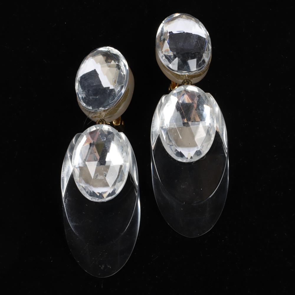 Appraisal: JUDITH HENDLER CLEAR ACRYLIC DOUBLE DROP EARRINGS WITH LARGE FACETED