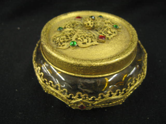 Appraisal: Apollo Dresser Box jeweled ormoulu amber glass