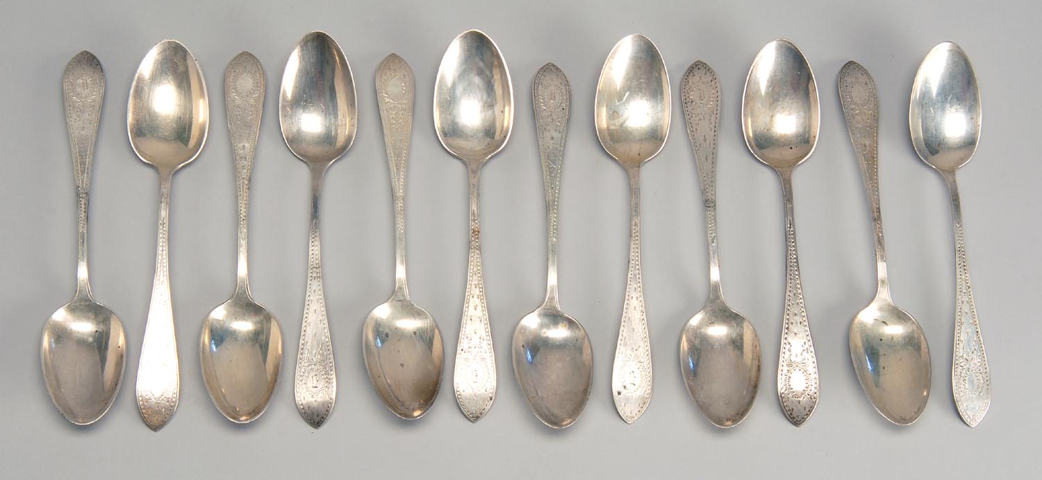 Appraisal: TWELVE STERLING SILVER SPOONS Marks for Bigelow and Kennard Engraved