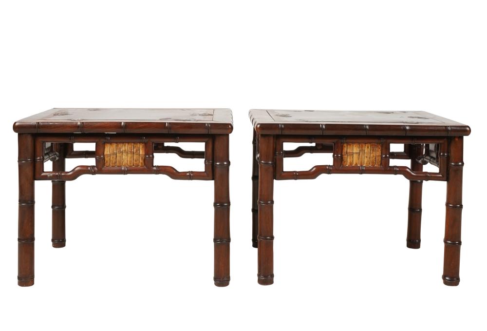 Appraisal: PAIR OF CHINESE-STYLE WOODEN FAUX BAMBOO STANDSCondition residue and marks