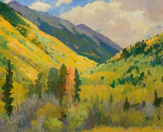 Appraisal: JOSEPH H SHARP - Aspens at Twiningoil on canvas x