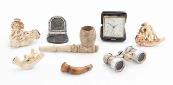 Appraisal: A Collection of Five Pipes comprising carved bone meerschaum stone