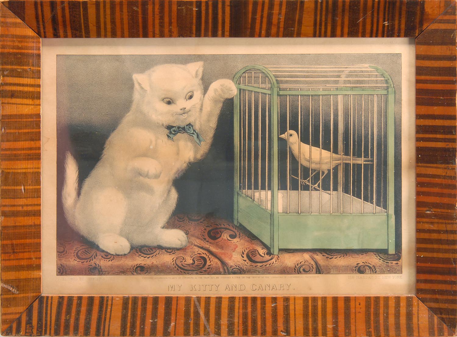 Appraisal: FRAMED CURRIER IVES PRINT My Kitty and Canary Published in