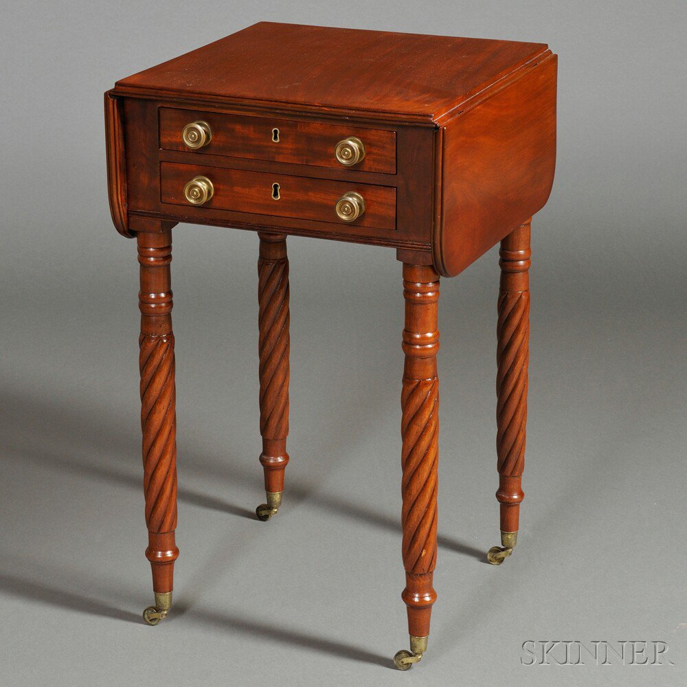 Appraisal: Classical Carved Mahogany and Mahogany Veneer Two-drawer Worktable probably New