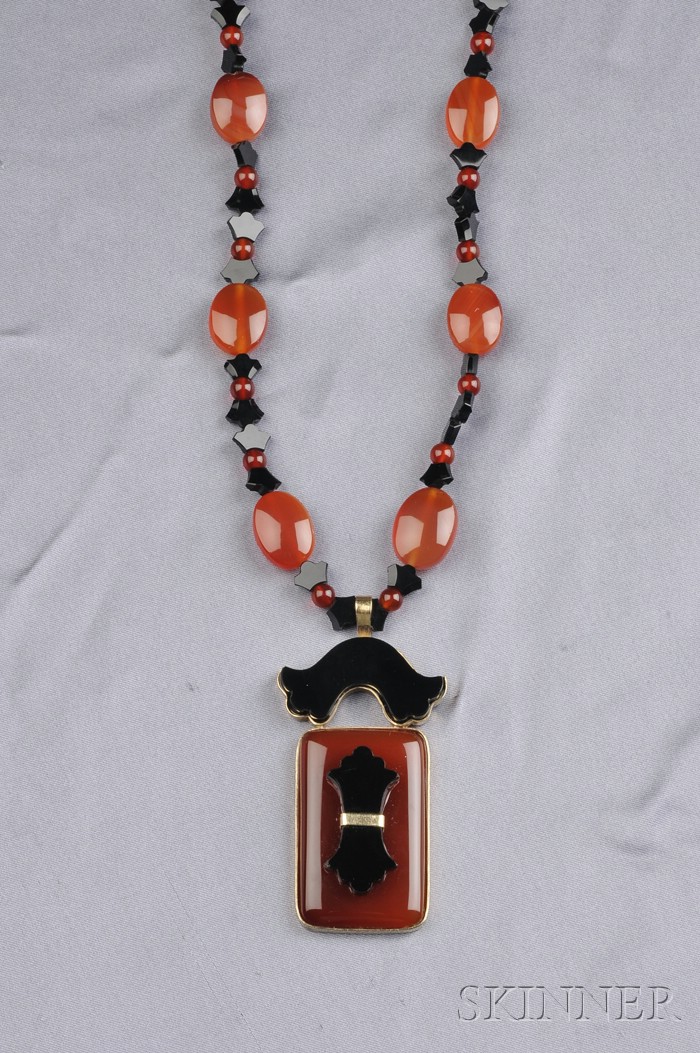 Appraisal: kt Gold Onyx and Carnelian Pendant Necklace Seaman Schepps the