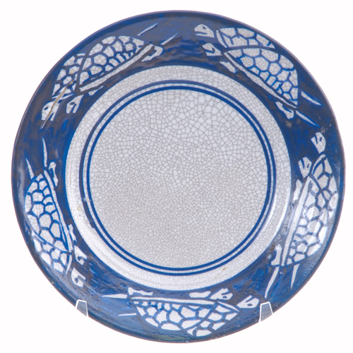 Appraisal: DEDHAM Crackleware plate in the Turtle pattern Cobalt stamp and