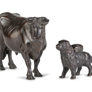 Appraisal: A Meiji Bronze Figure of a Bull and a Dog-Form