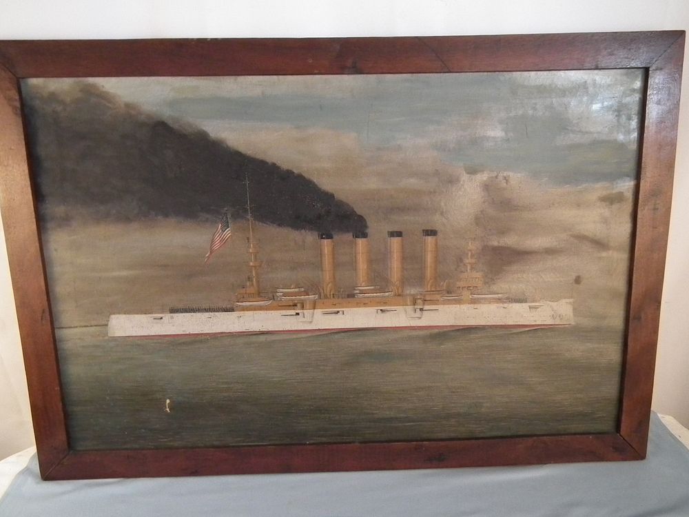 Appraisal: WHORTMANN SHIP CHARLESTON PAINTING Antique oil portrait of the USS