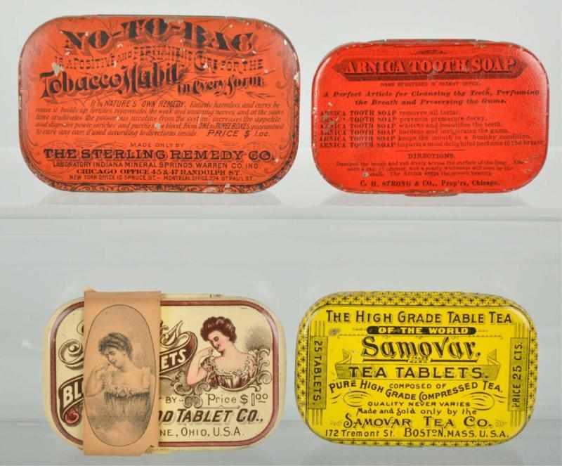 Appraisal: Lot of Small Tins Description Includes three medicinal-related and one