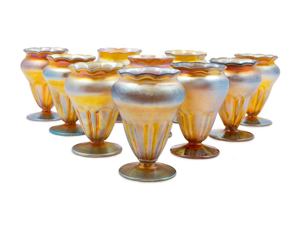 Appraisal: Arthur J Nash British - Set of Ten Iridescent Goblets