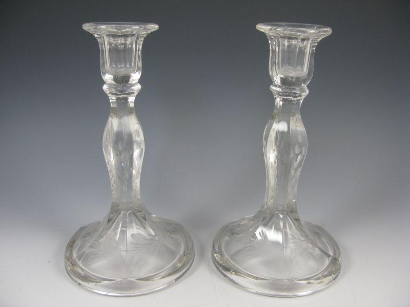 Appraisal: Pair of Etched Crystal Candlesticks