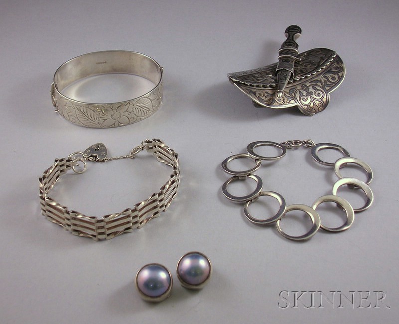 Appraisal: Group of Sterling Silver Jewelry including three bracelets a large