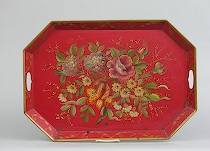 Appraisal: A Tole Painted Tray ca mid- th Century Elongated octagonal