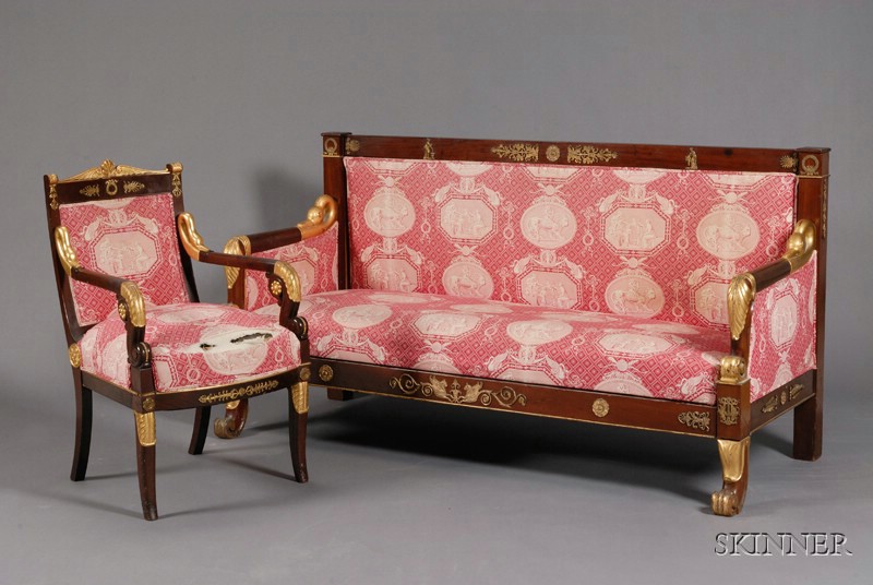 Appraisal: French Empire-style Mahogany and Parcel-gilt Two-Piece Seating Suite th century