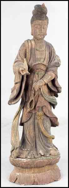 Appraisal: CARVED AND PAINTED WOOD FIGURE OF QUAN YIN Heigh ''