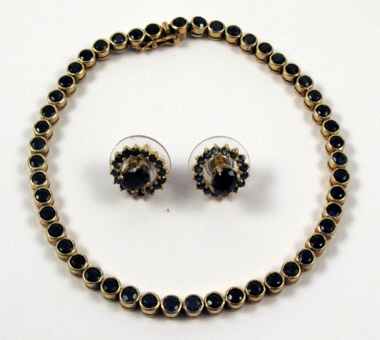 Appraisal: THREE ARTICLES OF SAPPHIRE JEWELRY including a pair of ear