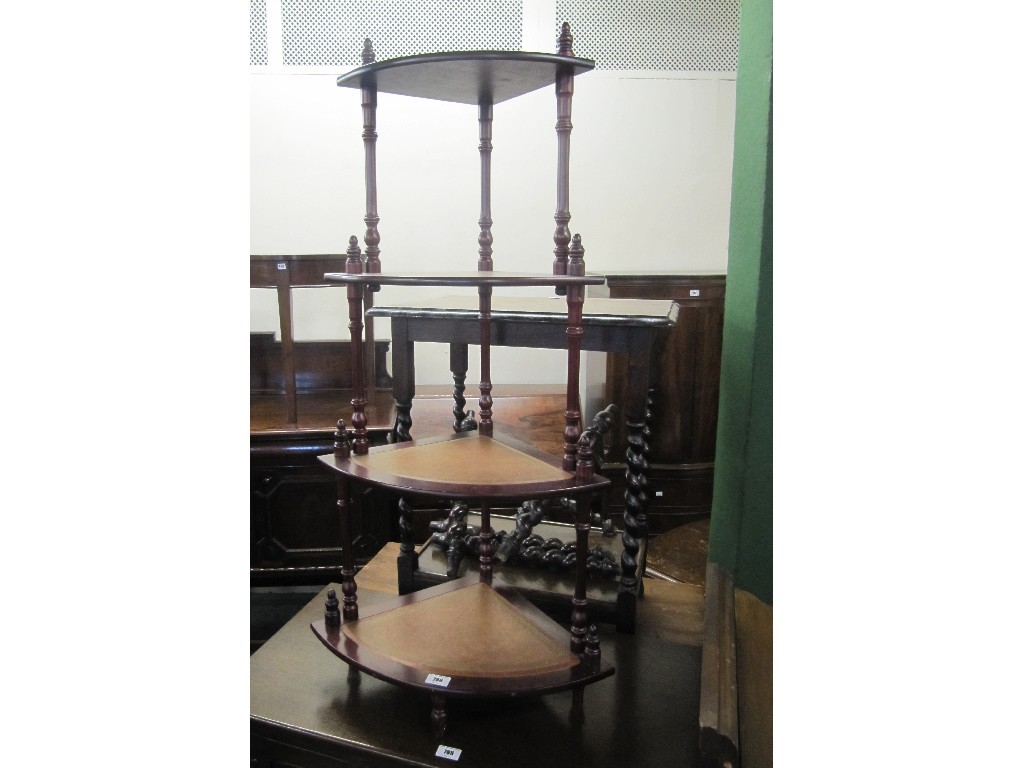 Appraisal: What-not three occasional tables two delft racks gateleg table and