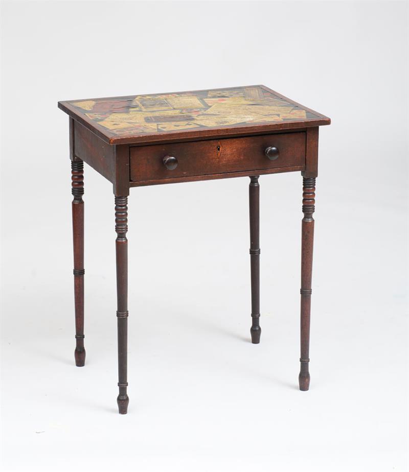 Appraisal: GEORGE III MAHOGANY AND TROMPE L'OEIL SIDE TABLE The inset