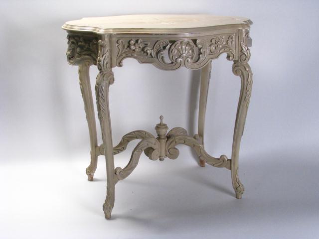 Appraisal: French Style Decorator Side Table painted finish carved trim water