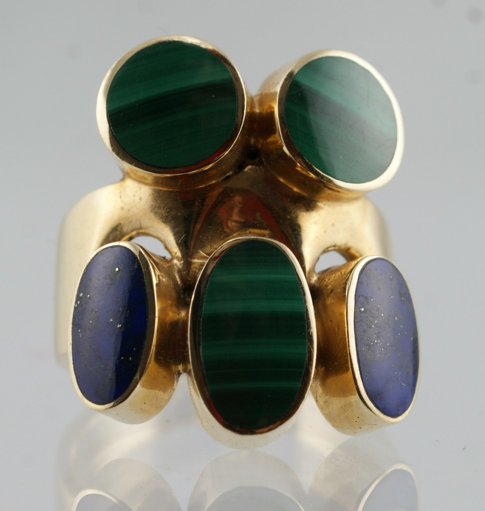 Appraisal: K YG lapis and malachite ladies ring size dwt