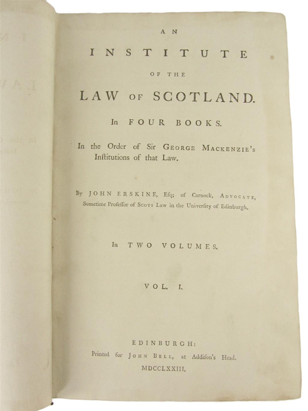 Appraisal: Erskine John An institute of the law of Scotland in