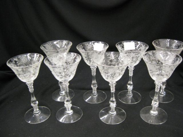 Appraisal: Set of Cambridge Wildflower Wine Glasses etched crystal tall excellent