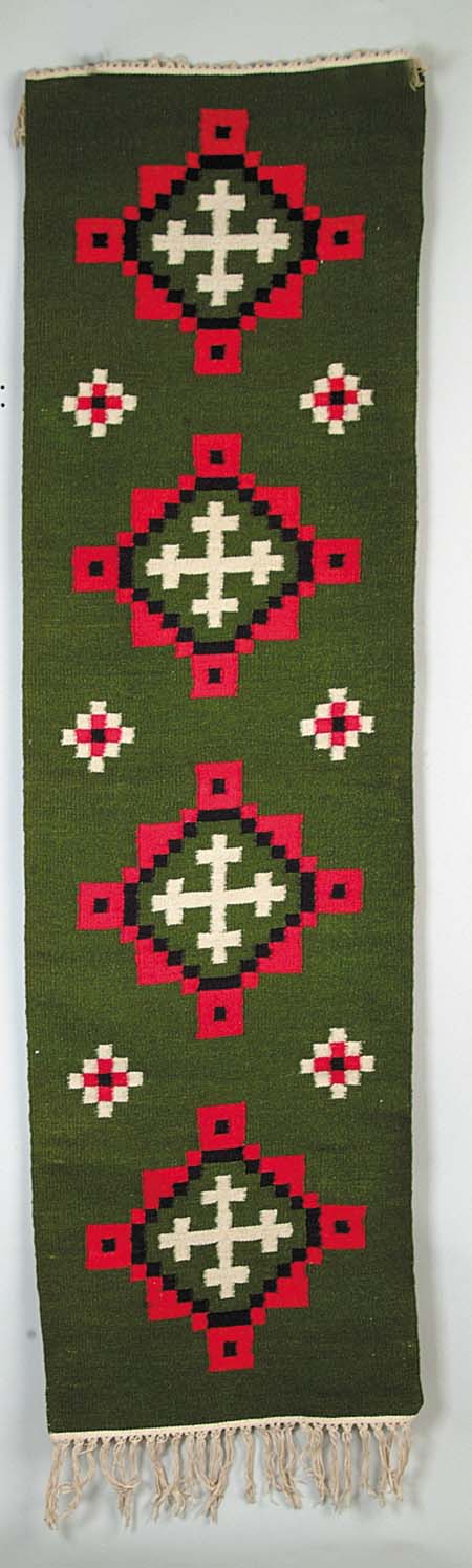 Appraisal: INDIAN STYLE RUNNER Green background having four medallions in black