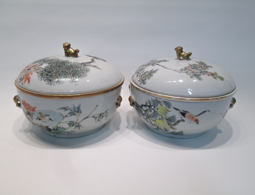 Appraisal: SET OF TWO CHINESE EXPORT LIDDED WARMING BOWLS both with