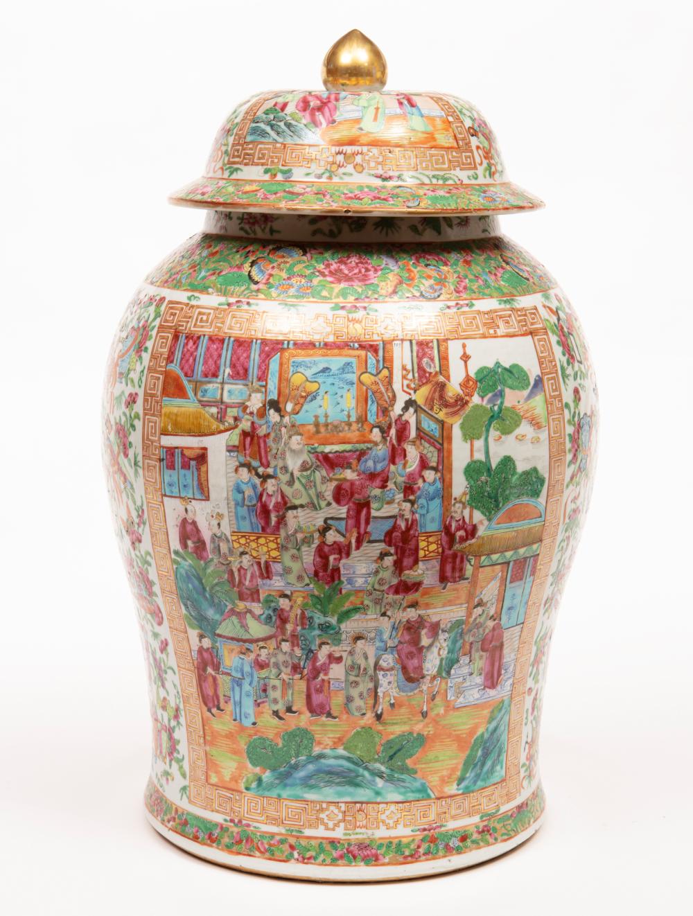 Appraisal: Chinese Export Famille Rose Porcelain Covered Jar decorated with figural