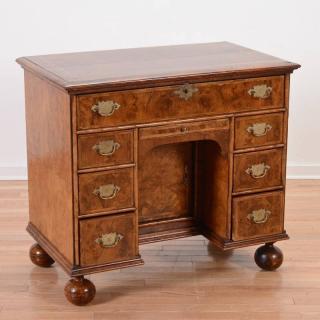 Appraisal: George II inlaid burl walnut kneehole desk th c h