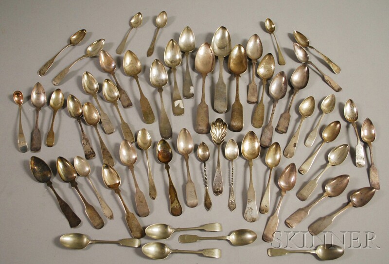 Appraisal: Group of Approximately Fifty Mostly Coin Silver Spoons including numerous