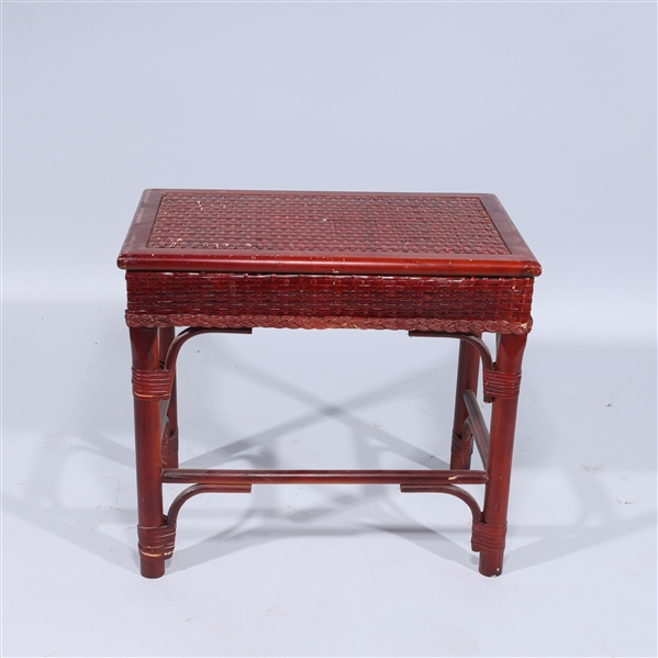 Appraisal: Small wooden bench with woven design overall good condition minor