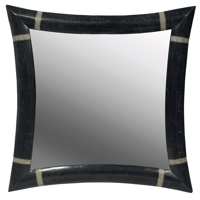 Appraisal: Karl Springer mirror square form with concave sides black fossil