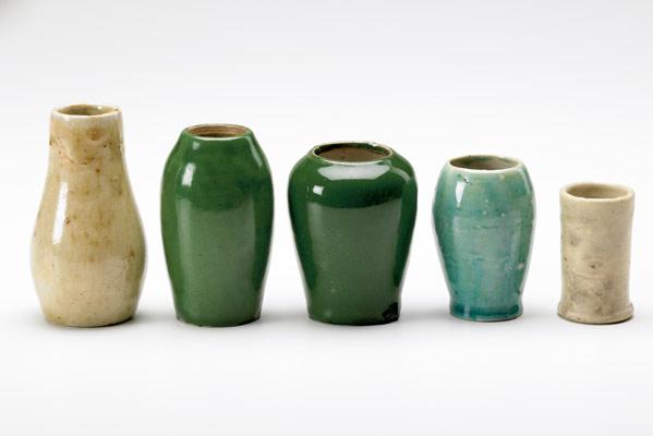 Appraisal: DEDHAM Five glaze tests Forest green one re-glued as-is Signed