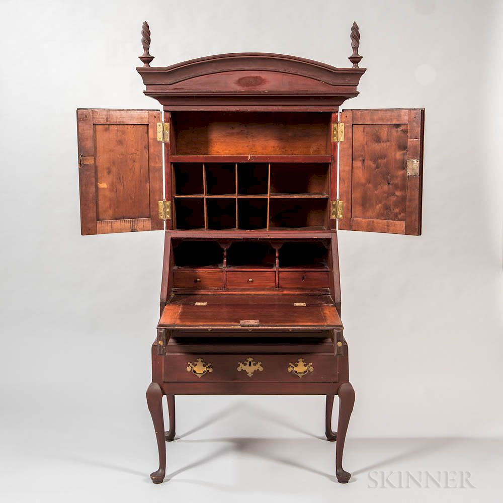 Appraisal: Diminutive Red-painted Maple Secretary Desk Diminutive Red-painted Maple Secretary Desk