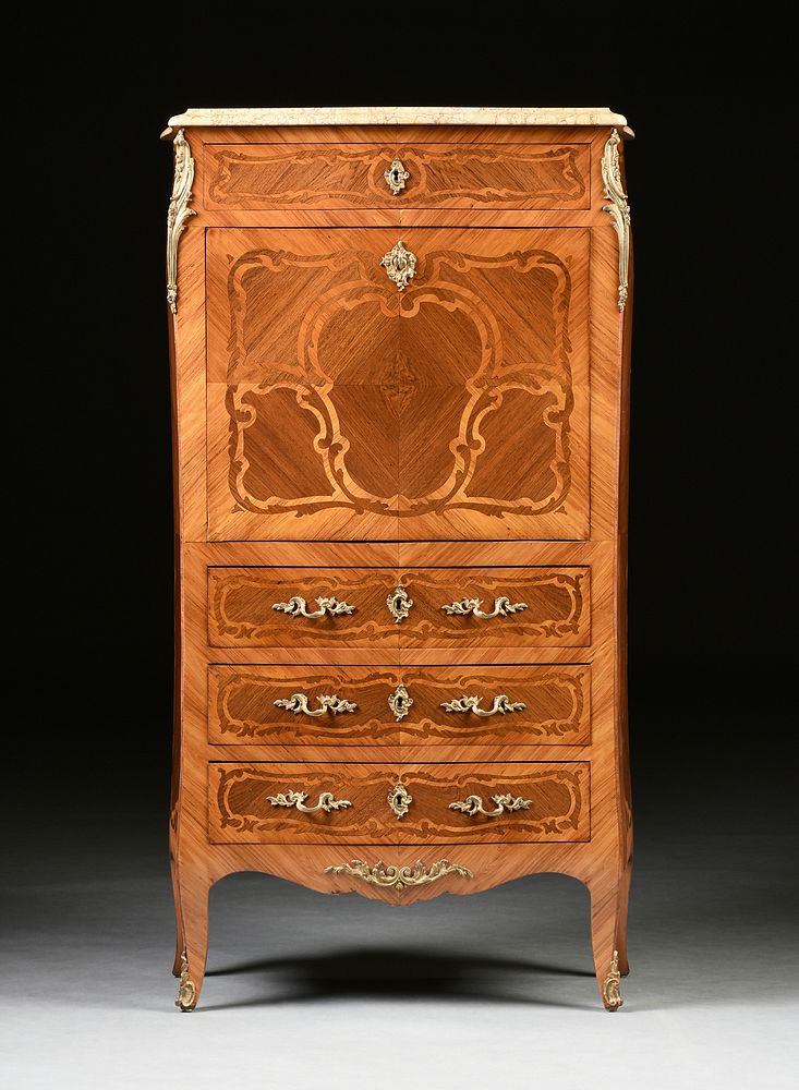 Appraisal: A LOUIS XV STYLE ORMOLU MOUNTED KINGWOOD AND TULIPWOOD PARQUETRY