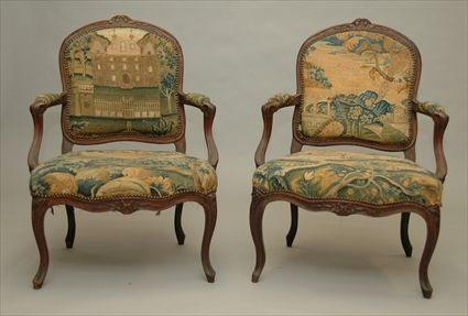 Appraisal: Pair of Louis XV-Style Fauteuils a la Reine with Tapestry