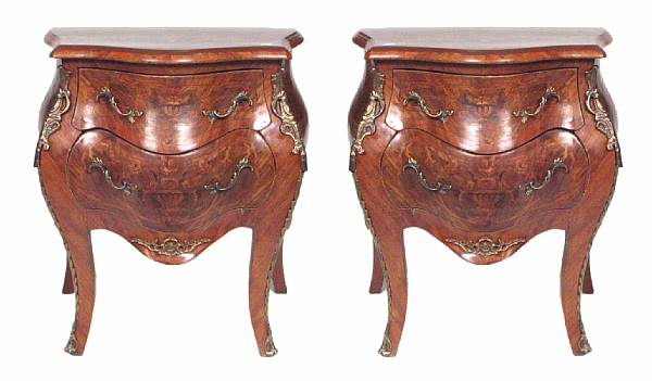 Appraisal: A pair of Louis XV style inlaid nightstands height in