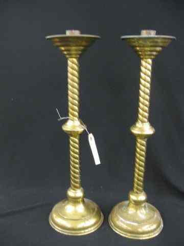 Appraisal: Pair of Brass Candlesticks barley twiststyle '' tall