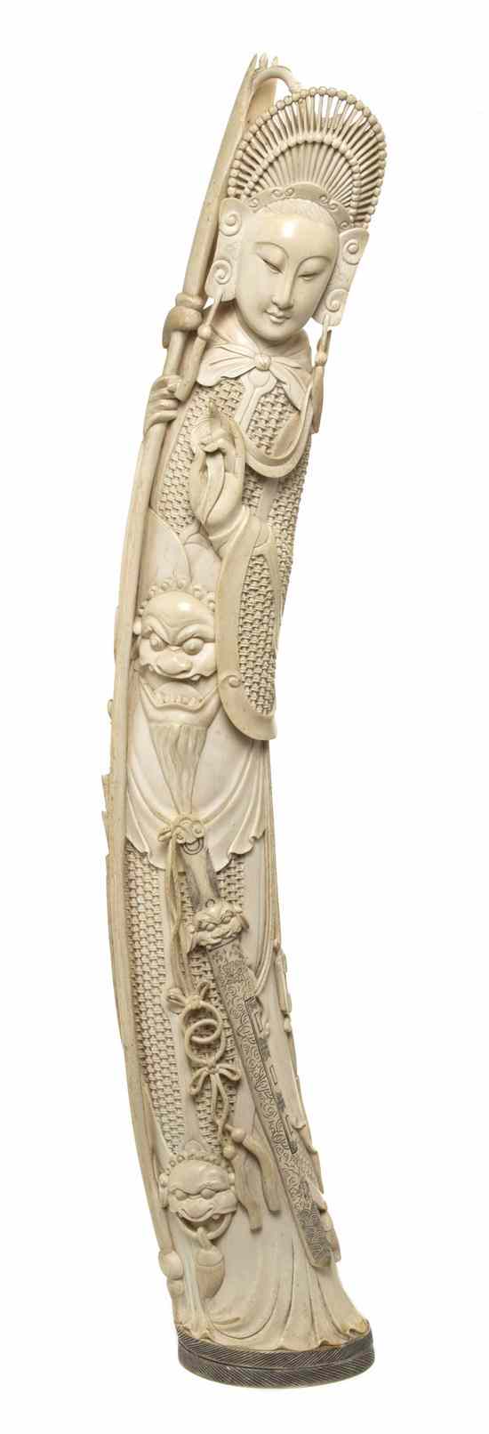 Appraisal: A Massive Chinese Carved Ivory Figure of a Warrior the