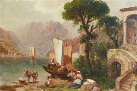 Appraisal: Granville Perkins American - Peasants on an Italian Lake Estimate