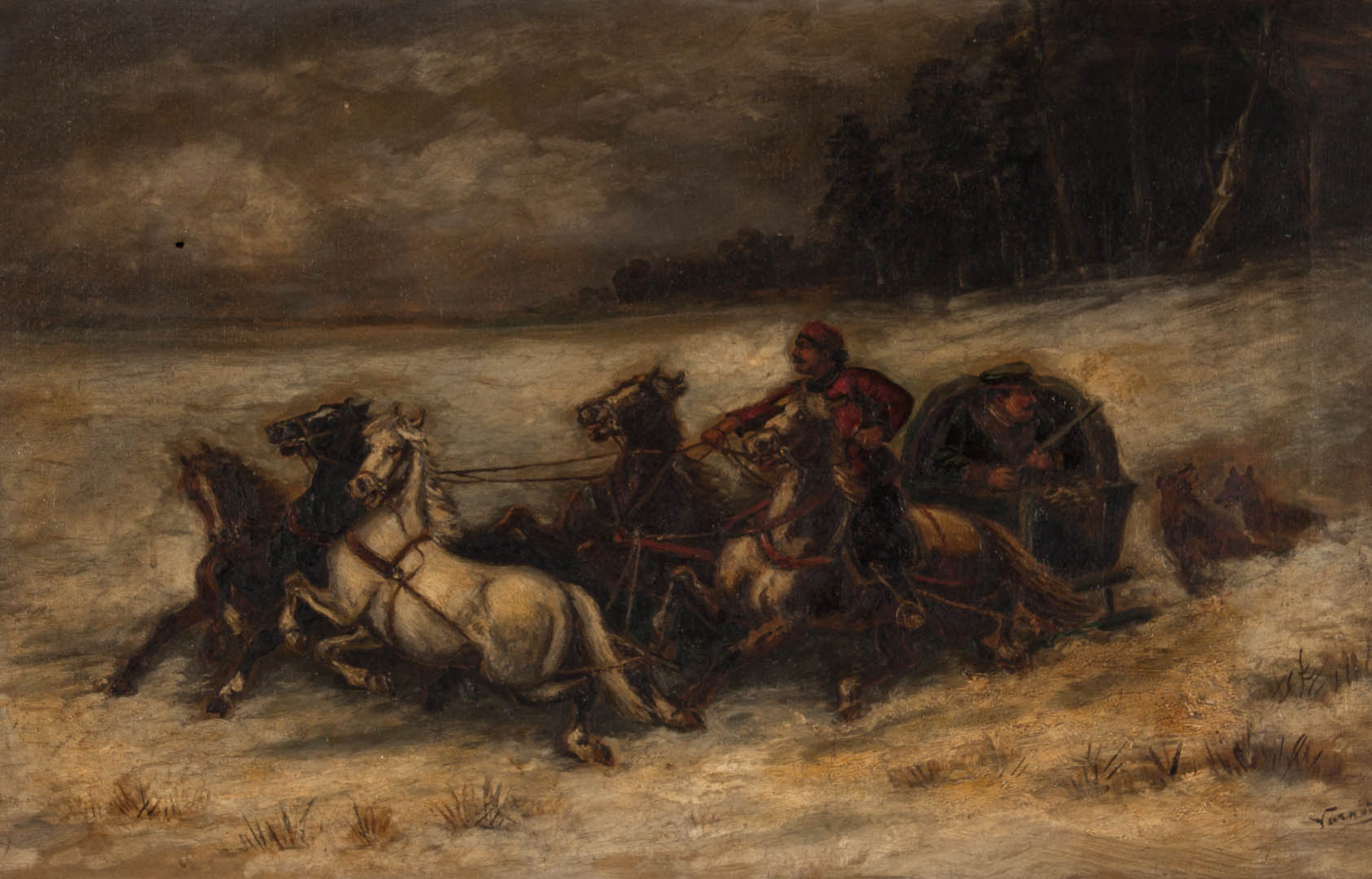 Appraisal: Varnod Troika Racing in Snow oil on canvas Russian th