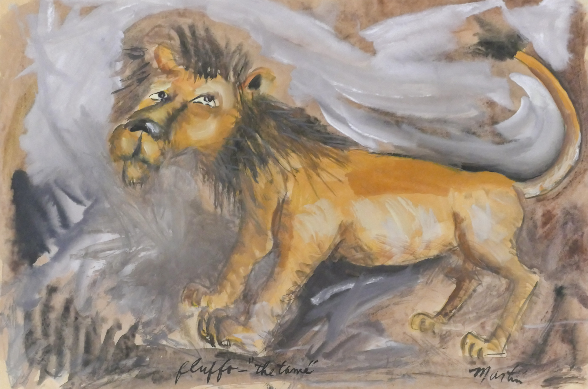 Appraisal: James Martin - Washington ''Fluffo The Tame'' Lion Tempera on