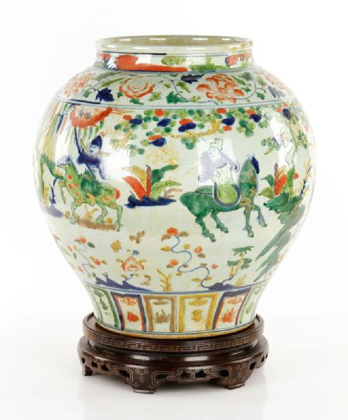 Appraisal: - Chinese Porcelain Bulbous Vase Chinese bulbous polychrome decorated vase