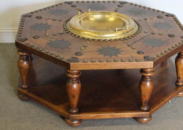 Appraisal: Mediterranean Style Metal Inlay Table Octagonal with center brass insert