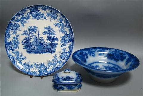 Appraisal: THREE PIECES OF BLUE AND WHITE TRANSFERWARE The group comprising