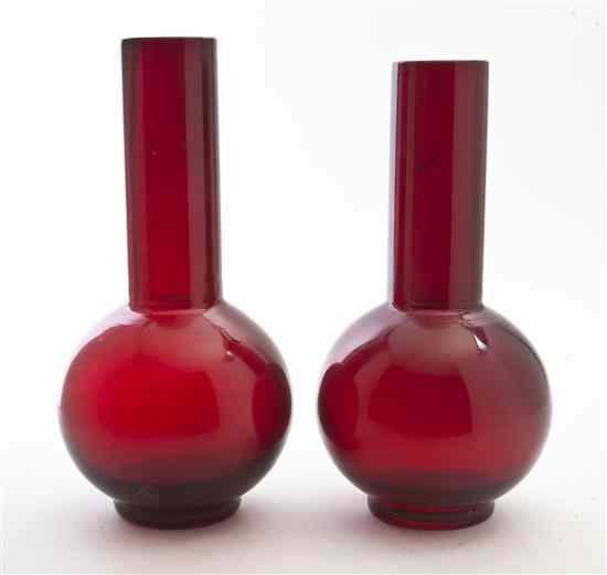 Appraisal: A Near Pair of Chinese Peking Glass Vases of bottle