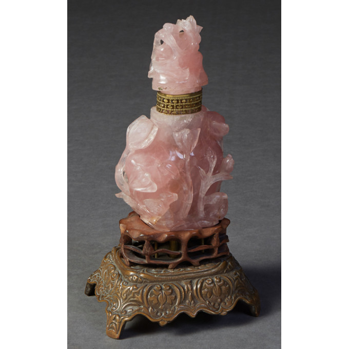 Appraisal: Chinese Relief Carved Rose Quartz Perfume Bottle early th c