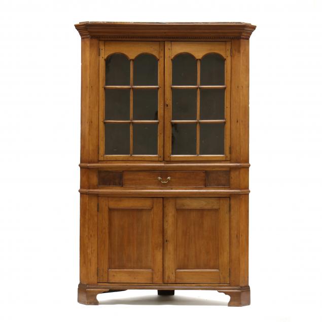 Appraisal: SOUTHERN CHIPPENDALE WALNUT CORNER CUPBOARD Attributed to Shenandoah Valley Virginia