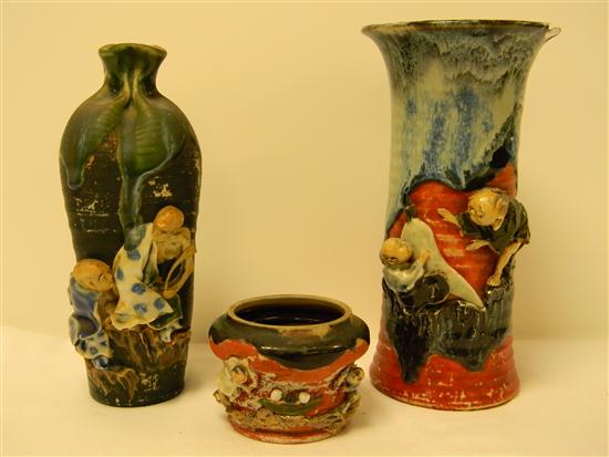 Appraisal: Two Sumidagawa Japanese porcelain vases with applied figural decoration with